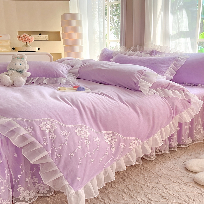 91家纺网 家纺一手货源 找家纺 唐人居 2025新款宝宝绒米朵系列-床裙 米朵-浅紫