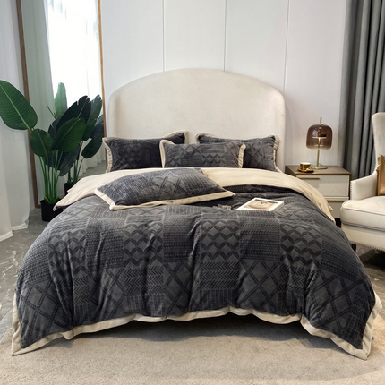 丝印良品 2023唯爱雕花A版260克牛奶绒四件套-实拍款 唯爱-深灰