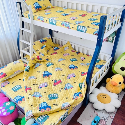 小虾米 2023新款全棉卡通上下床夹棉系列被套 小汽车黄