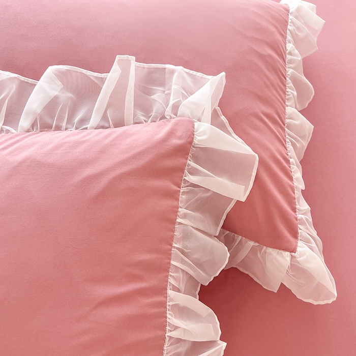 91家纺网 家纺一手货源 找家纺 唐人居 2025新款亲肤磨毛花边款床裙系列--秘密花园 秘密花园-樱桃粉