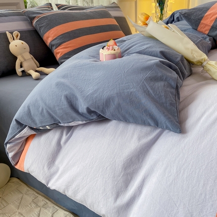 91家纺网 家纺一手货源 找家纺 米可 2025新款全棉色织水洗棉四件套安迪-桔