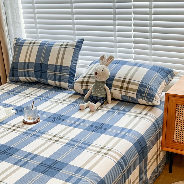 91家纺网 家纺一手货源 找家纺 芃成家纺 2023新款磨毛系列磨毛枕套 简约格-蓝