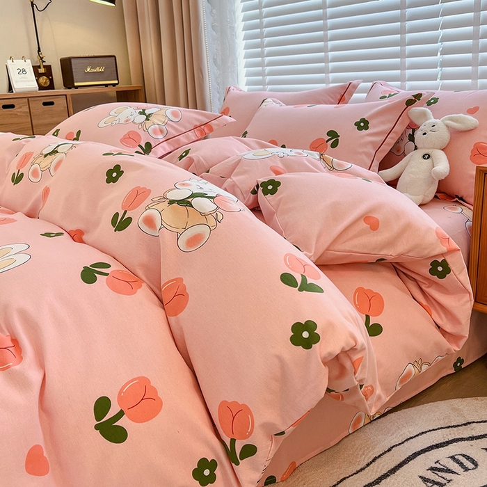 91家纺网 家纺一手货源 找家纺 芃成家纺 2023新品磨毛被套 花花兔-粉