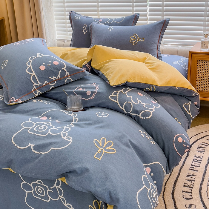 91家纺网 家纺一手货源 找家纺 芃成家纺 2023新款磨毛四件套 恐龙王国-兰