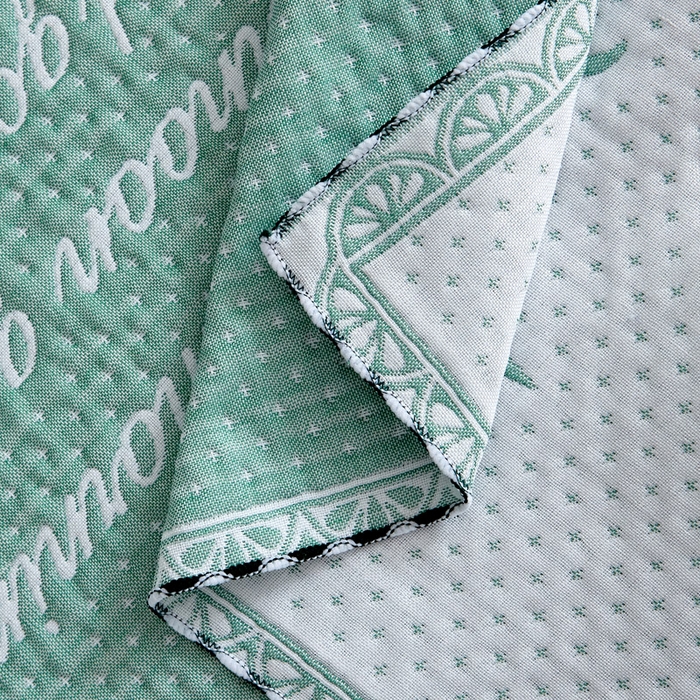 91家纺网 家纺一手货源 找家纺 朴尔-2023新款AB版蜂窝提花锁边立体枕巾 50*76 凤羽飞舞-绿