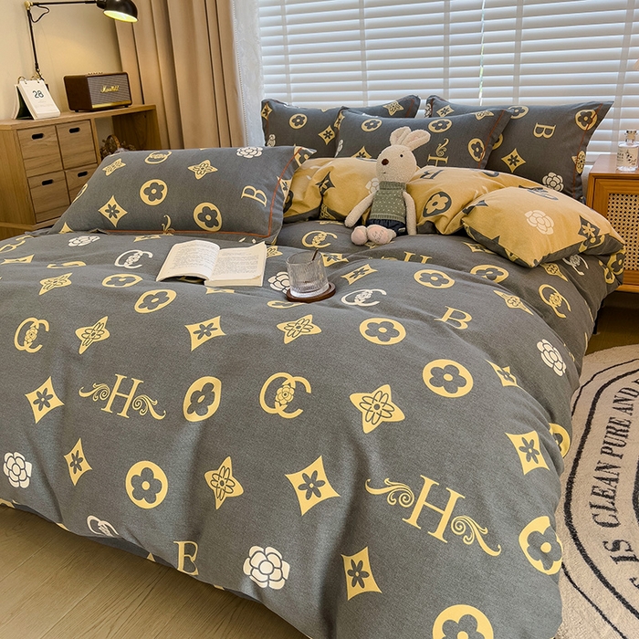 91家纺网 家纺一手货源 找家纺 芃成家纺 2023新款磨毛四件套 复古摩登-灰