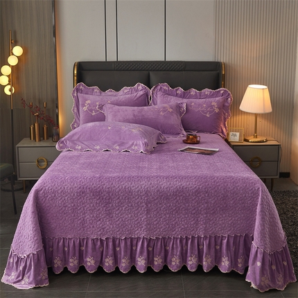 2023新款玲珑花语床盖--花好月圆系列 豆沙紫