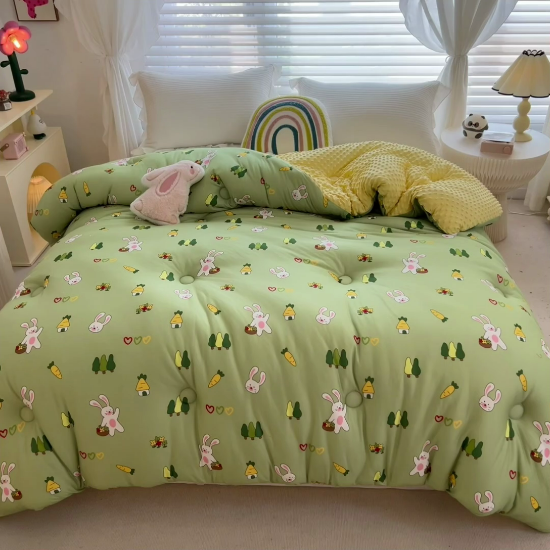 91家纺网 家纺一手货源 找家纺 米菲2023新款A类针织棉豆豆被冬被春秋被被芯被子 欢乐兔