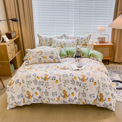 91家纺网 家纺一手货源 找家纺 芃成家纺 2023新款磨毛四件套 田园小兔