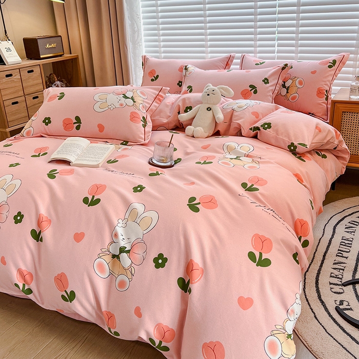 91家纺网 家纺一手货源 找家纺 芃成家纺 2023新品磨毛被套 花花兔-粉