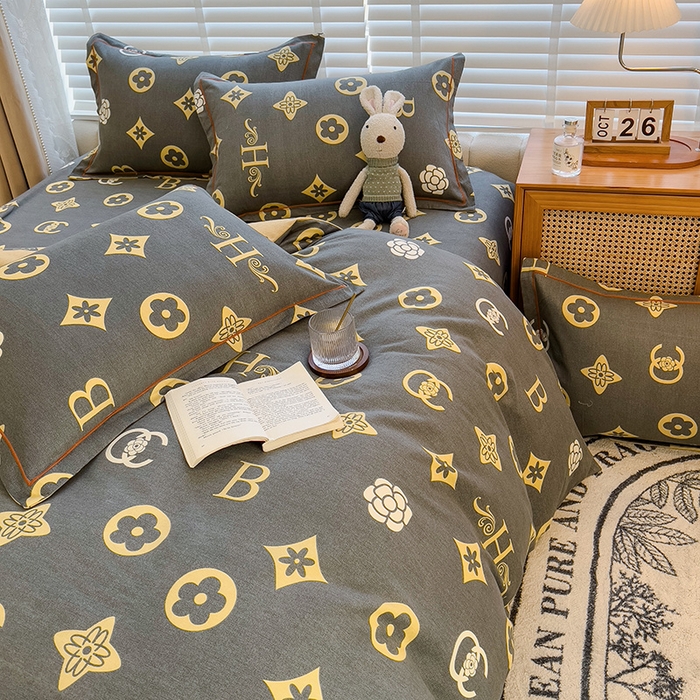 91家纺网 家纺一手货源 找家纺 芃成家纺 2023新款磨毛四件套 复古摩登-灰