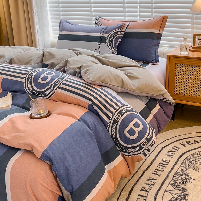 91家纺网 家纺一手货源 找家纺 芃成家纺 2023新款磨毛四件套 创意空间-蓝