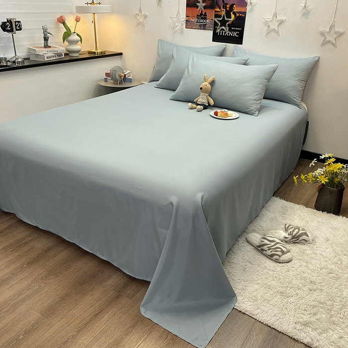 91家纺网 家纺一手货源 找家纺 赫然家纺 2026新款纯色磨毛系列床单款四件套淡蓝