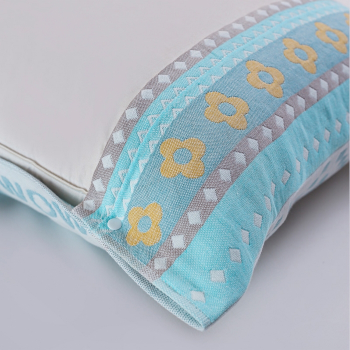 91家纺网 家纺一手货源 找家纺 朴尔-2023新款防滑半包按扣固定式全棉四层纱布枕巾-朴尔 两只小熊兰