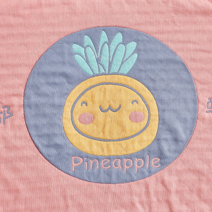 91家纺网 家纺一手货源 找家纺 朴尔-2023新款彩色糖果系列纯棉三层纱布枕巾-朴尔 开心菠萝粉