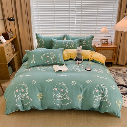 芃成家纺 2023新品磨毛被套 恐龙王国-绿