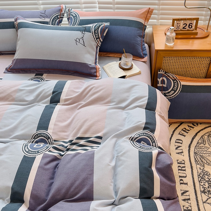 91家纺网 家纺一手货源 找家纺 芃成家纺 2023新款磨毛四件套 创意空间-蓝