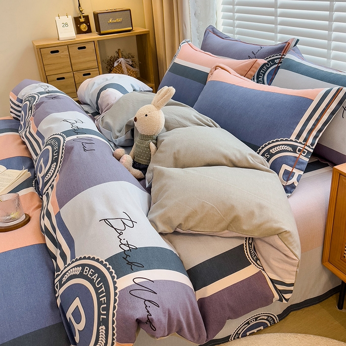 91家纺网 家纺一手货源 找家纺 芃成家纺 2023新款磨毛四件套 创意空间-蓝