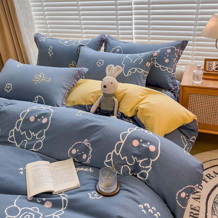 91家纺网 家纺一手货源 找家纺 芃成家纺 2023新款磨毛四件套 恐龙王国-兰