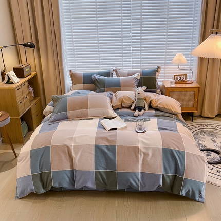 芃成家纺 2023新款磨毛四件套 青春格-蓝