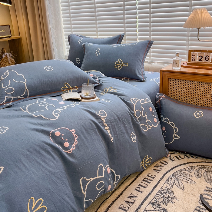 91家纺网 家纺一手货源 找家纺 芃成家纺 2023新款磨毛四件套 恐龙王国-兰