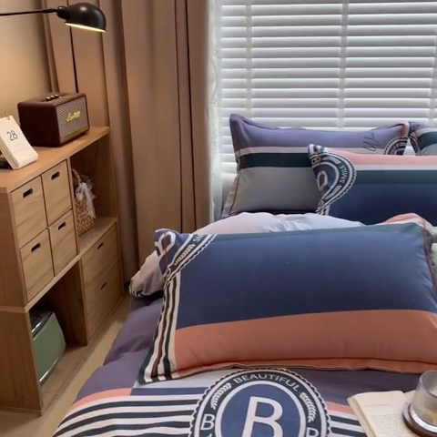 91家纺网 家纺一手货源 找家纺 芃成家纺 2023新款磨毛四件套 创意空间-蓝