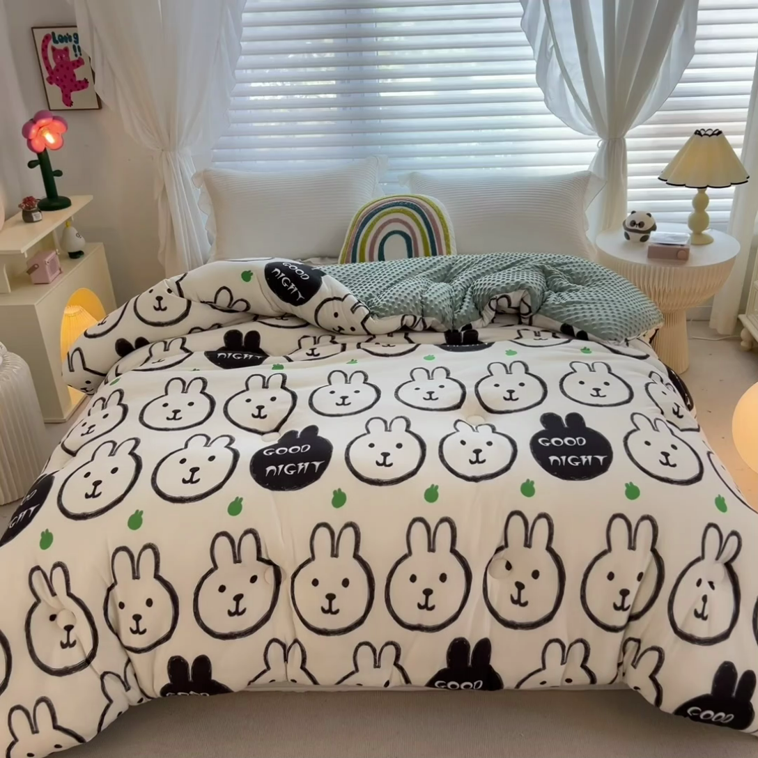 91家纺网 家纺一手货源 找家纺 米菲2023新款A类针织棉豆豆被冬被春秋被被芯被子 萌萌兔