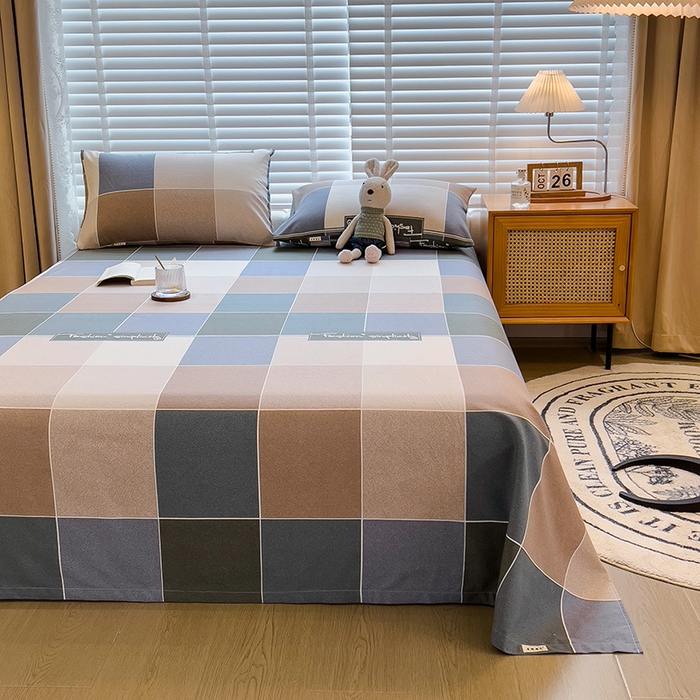 91家纺网 家纺一手货源 找家纺 芃成家纺 2023磨毛单床单 青春格-蓝