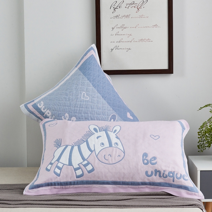 91家纺网 家纺一手货源 找家纺 朴尔-2023新款彩色糖果系列纯棉三层纱布枕巾-朴尔 奔跑的小马粉