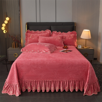 2023新款玲珑花语床盖--花好月圆系列 浅豆沙