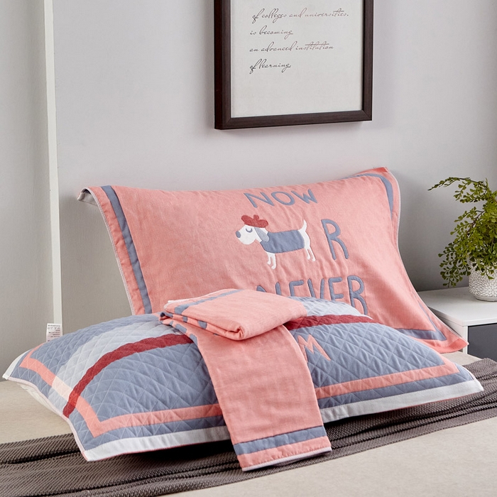 91家纺网 家纺一手货源 找家纺 朴尔-2023新款彩色糖果系列纯棉三层纱布枕巾-朴尔 调皮狗橘色