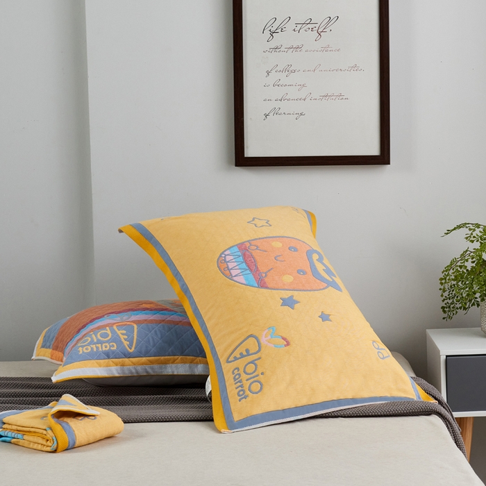 91家纺网 家纺一手货源 找家纺 朴尔-2023新款彩色糖果系列纯棉三层纱布枕巾-朴尔 调皮胡萝卜黄