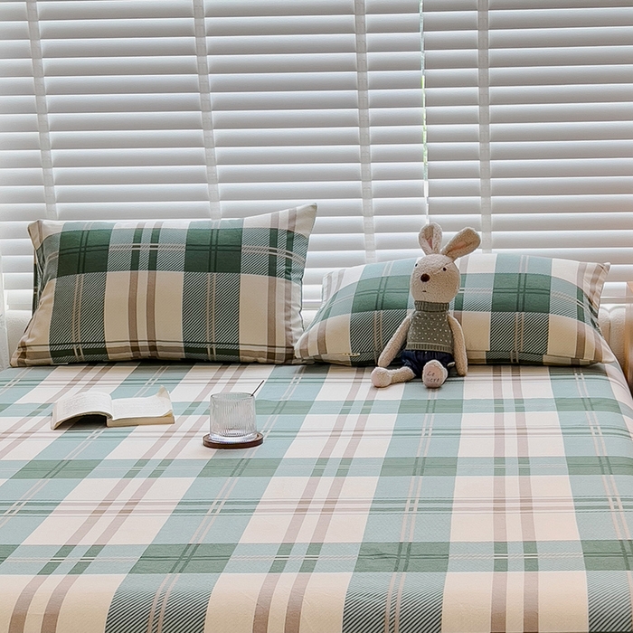 91家纺网 家纺一手货源 找家纺 芃成家纺 2023新款磨毛系列磨毛枕套 简约格-绿