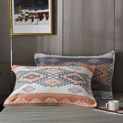 91家纺网 家纺一手货源 找家纺 朴尔-2023新款波西米亚风全棉四层纱布枕巾 52*78 巴洛特