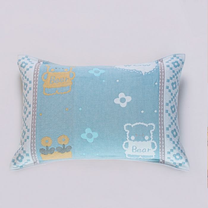 91家纺网 家纺一手货源 找家纺 朴尔-2023新款防滑半包按扣固定式全棉四层纱布枕巾-朴尔 两只小熊兰