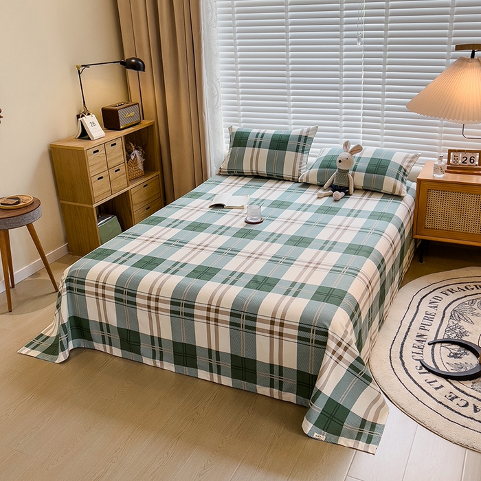 91家纺网 家纺一手货源 找家纺 芃成家纺 2023磨毛单床单 简约格-绿