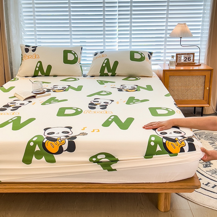 91家纺网 家纺一手货源 找家纺 芃成家纺 2023新款磨毛单床笠 艺术熊猫