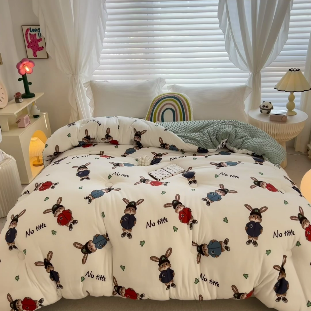 91家纺网 家纺一手货源 找家纺 米菲2023新款A类针织棉豆豆被冬被春秋被被芯被子 0兔博士