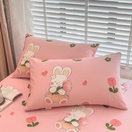 91家纺网 家纺一手货源 找家纺 芃成家纺 2023新款磨毛系列磨毛枕套 花花兔-粉