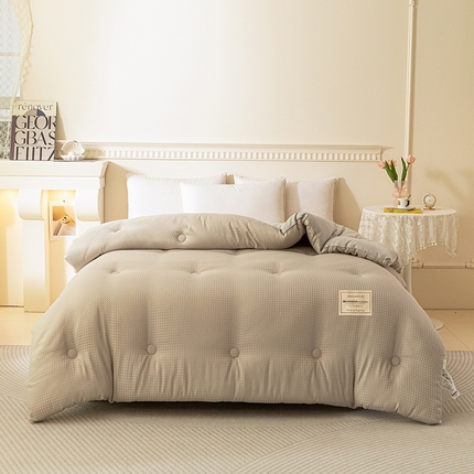 91家纺网 家纺一手货源 找家纺 梦镜 2025新款华夫格速暖大豆纤维被冬被春秋被 山灰