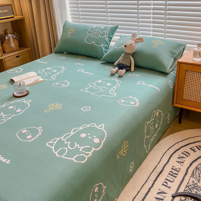 91家纺网 家纺一手货源 找家纺 芃成家纺 2023磨毛单床单 恐龙王国-绿