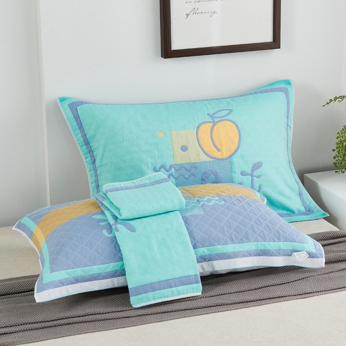 91家纺网 家纺一手货源 找家纺 朴尔-2023新款彩色糖果系列纯棉三层纱布枕巾-朴尔 水蜜桃绿