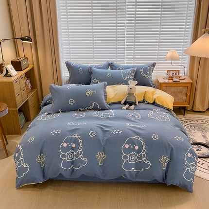 91家纺网 家纺一手货源 找家纺 芃成家纺 2023新款磨毛四件套 恐龙王国-兰