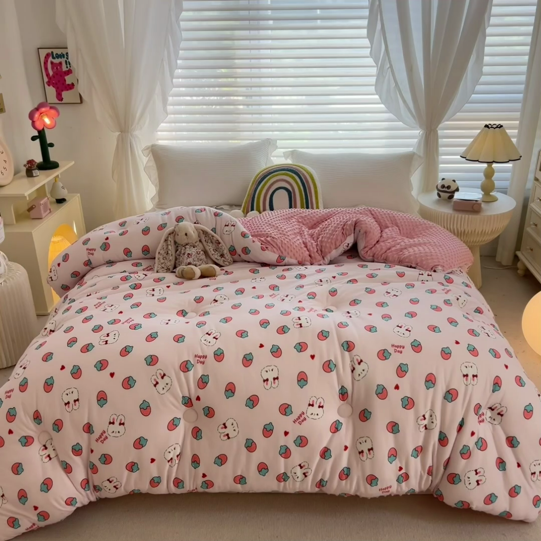 91家纺网 家纺一手货源 找家纺 米菲2023新款A类针织棉豆豆被冬被春秋被被芯被子 0草莓兔