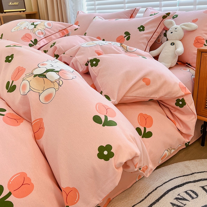 91家纺网 家纺一手货源 找家纺 芃成家纺 2023新品磨毛被套 花花兔-粉