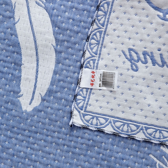 91家纺网 家纺一手货源 找家纺 朴尔-2023新款AB版蜂窝提花锁边立体枕巾 50*76 凤羽飞舞-蓝