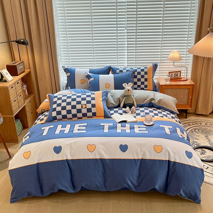 91家纺网 家纺一手货源 找家纺 芃成家纺 2023新款磨毛四件套 字母格