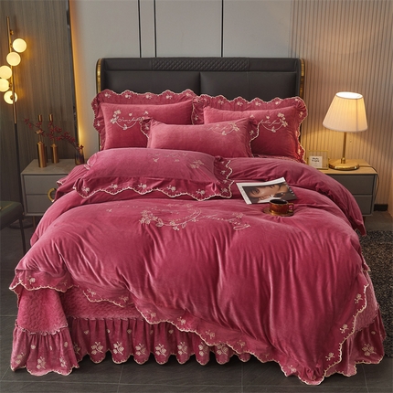 2023新款玲珑花语床盖四件套--花好月圆系列 深豆沙