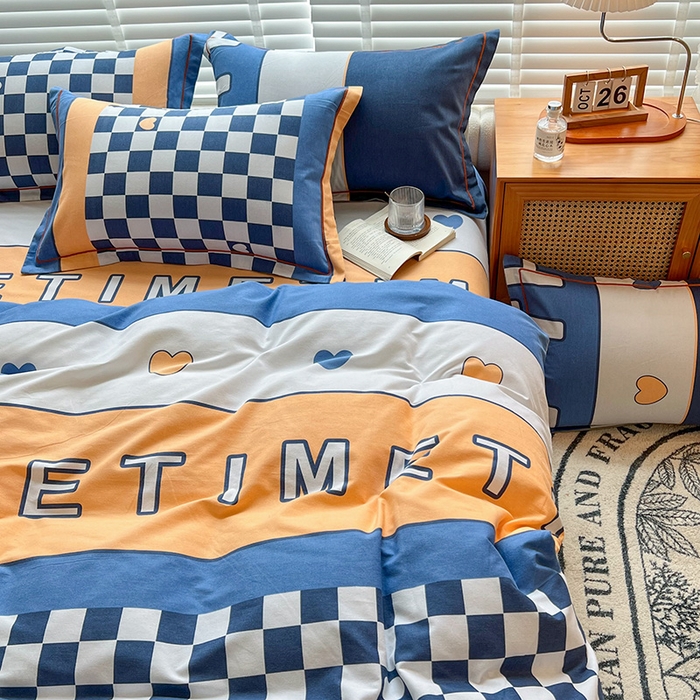 91家纺网 家纺一手货源 找家纺 芃成家纺 2023新款磨毛四件套 字母格