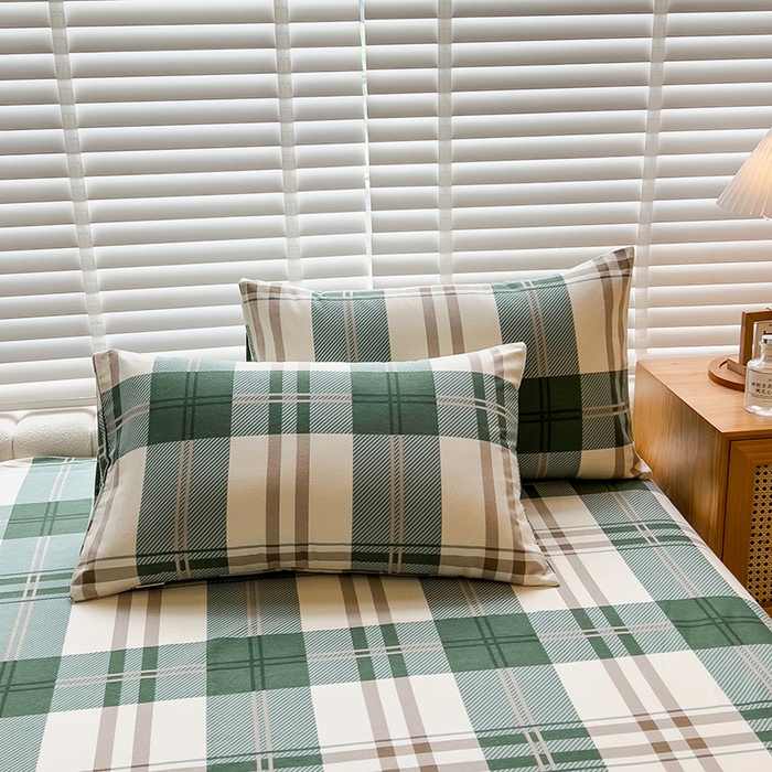 91家纺网 家纺一手货源 找家纺 芃成家纺 2023新款磨毛系列磨毛枕套 简约格-绿